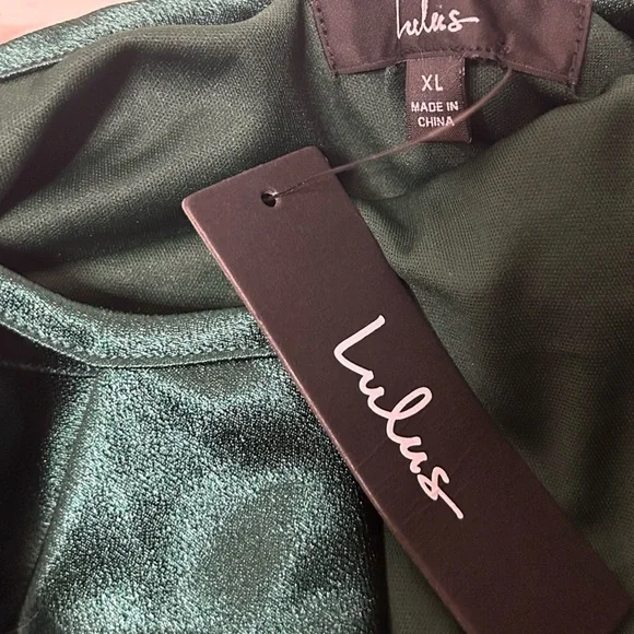 Lulus l NWT Caroline Emerald Green Satin Cowl Neck Maxi Dress - Picture 5 of 7